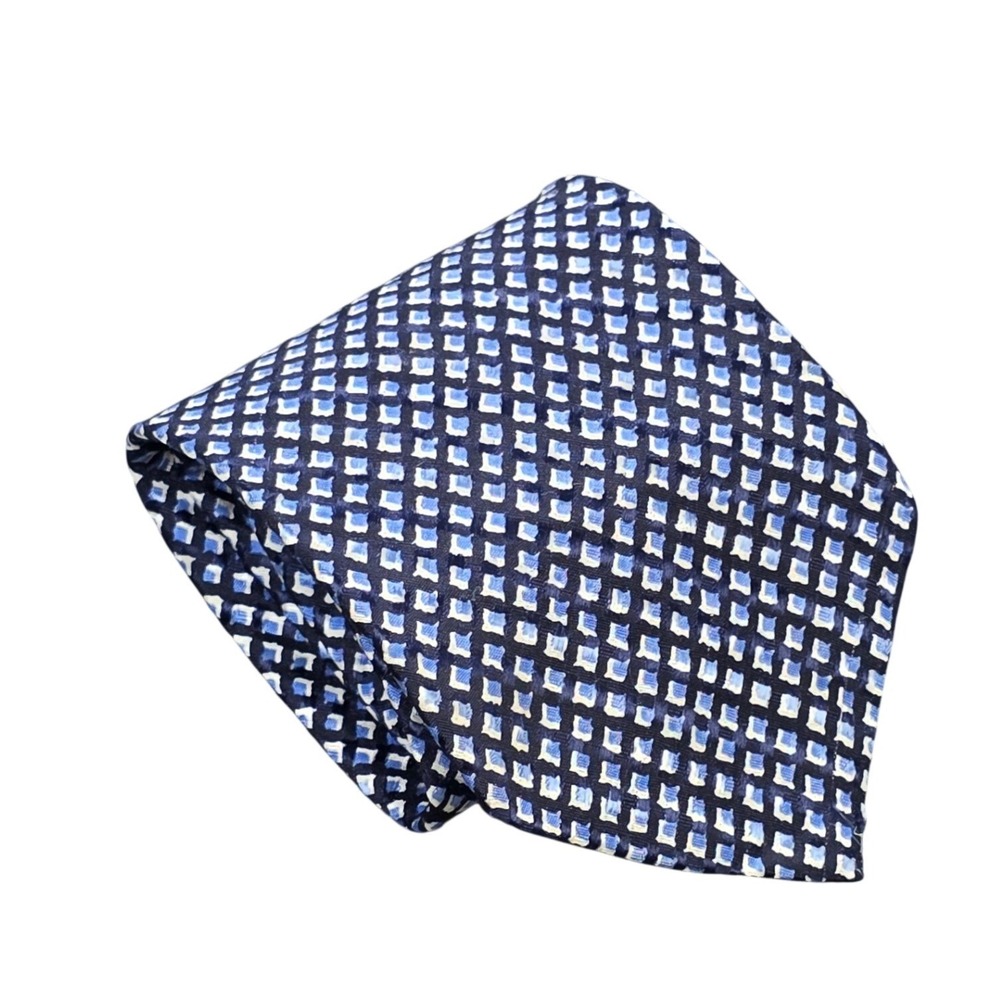 Vintage Structure Diamond 100% Silk Tie Men's Navy Light Blue Geometric USA Made